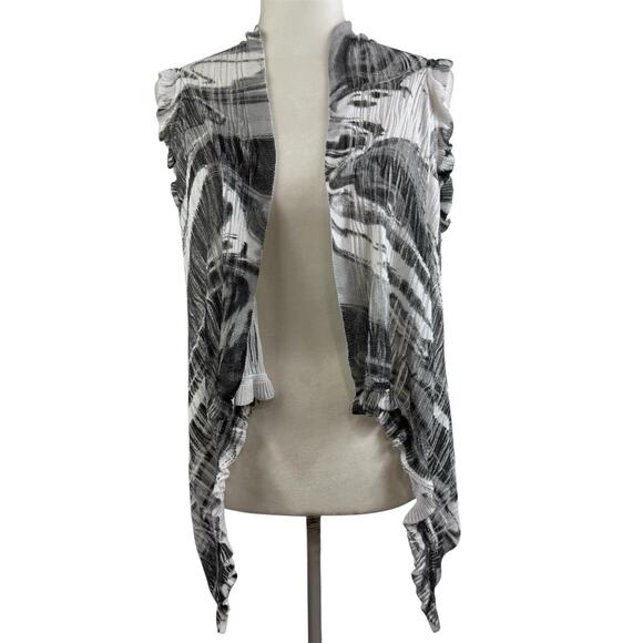 Alberto Makali Black White Sweater Open Front Vest Small Ruffle Knit Lightweight - Picture 1 of 13